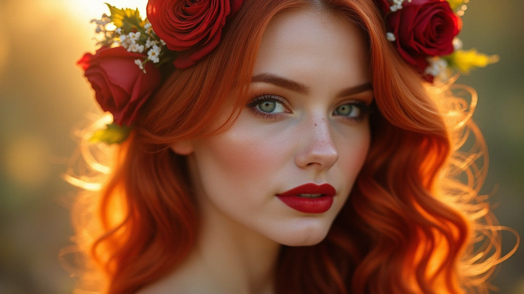 Portrait of a Radiant Woman with Roses in Hair