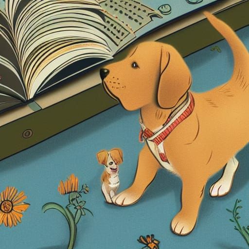 Vintage Puppy Illustration in Hyperrealistic Style