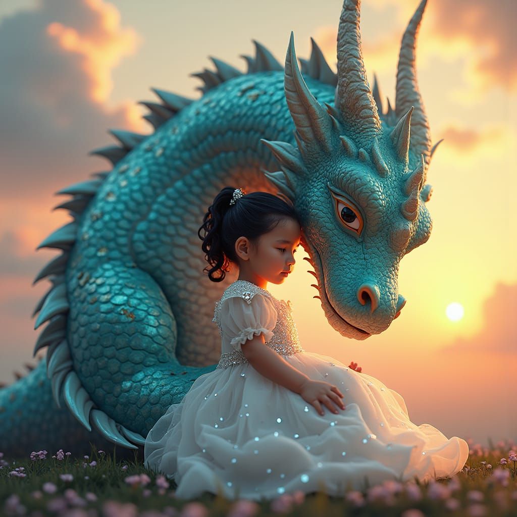 Bahamut's Protection: A Dreamlike Digital Painting