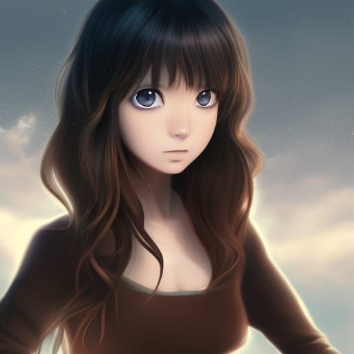 Anime Girl in Black Sweater, Detailed Fantasy Art