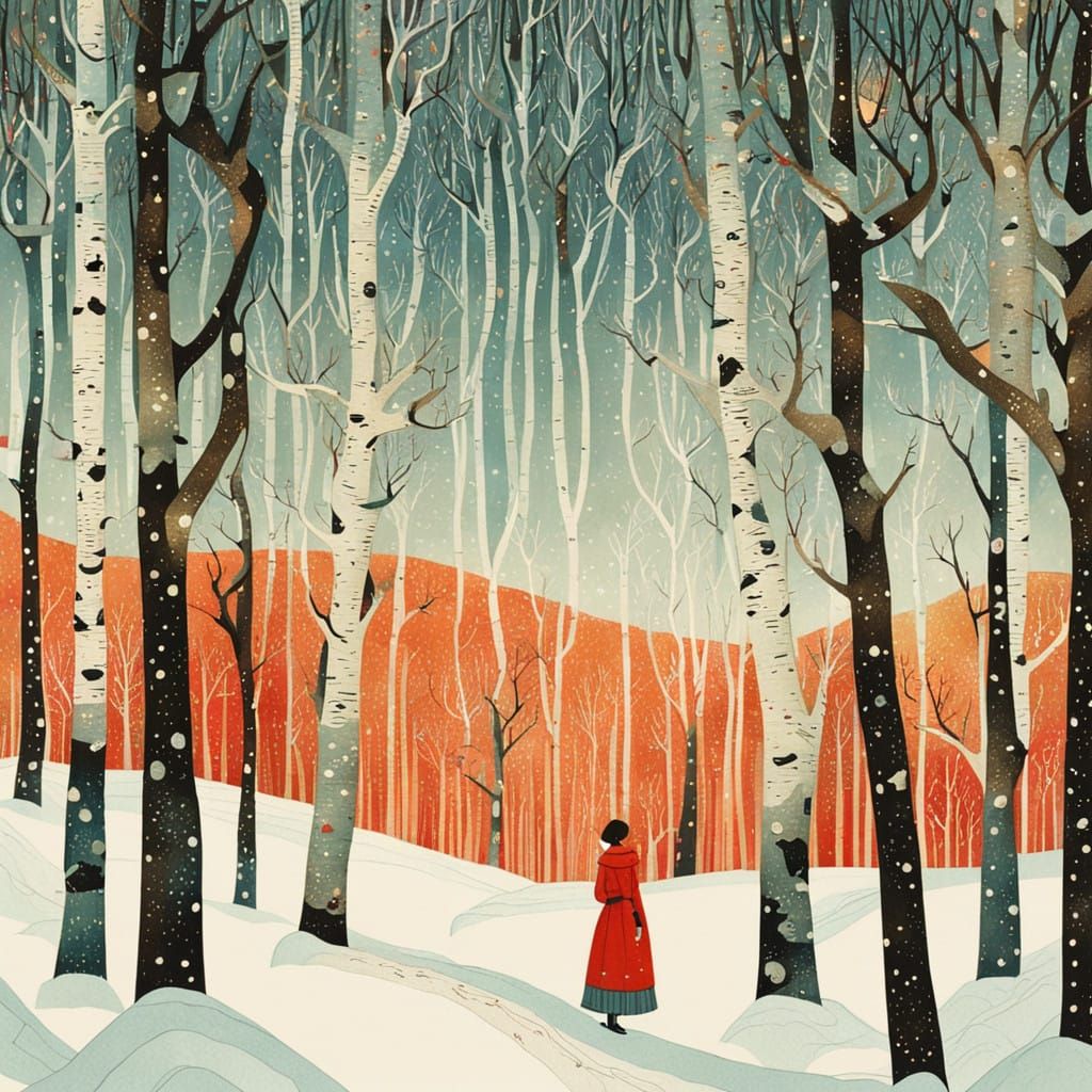 Enchanted Winter Wonderland in a Birch Forest