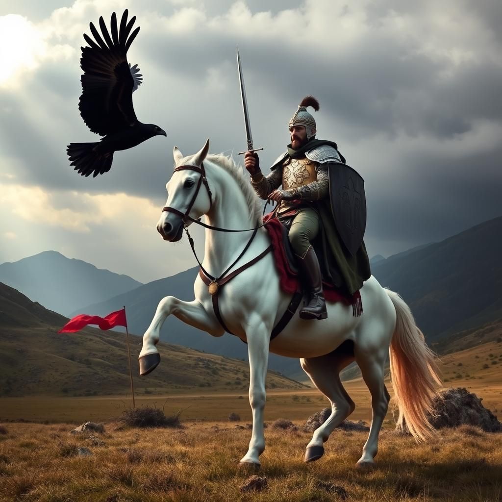 Armored Knight on Rearing Horse in Storm