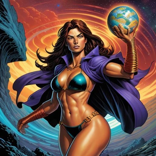 Bikini Model Planet in Comic Book Art Style