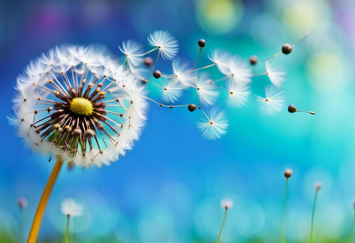 Steampunk Dandelion Seeds in a Flower Field