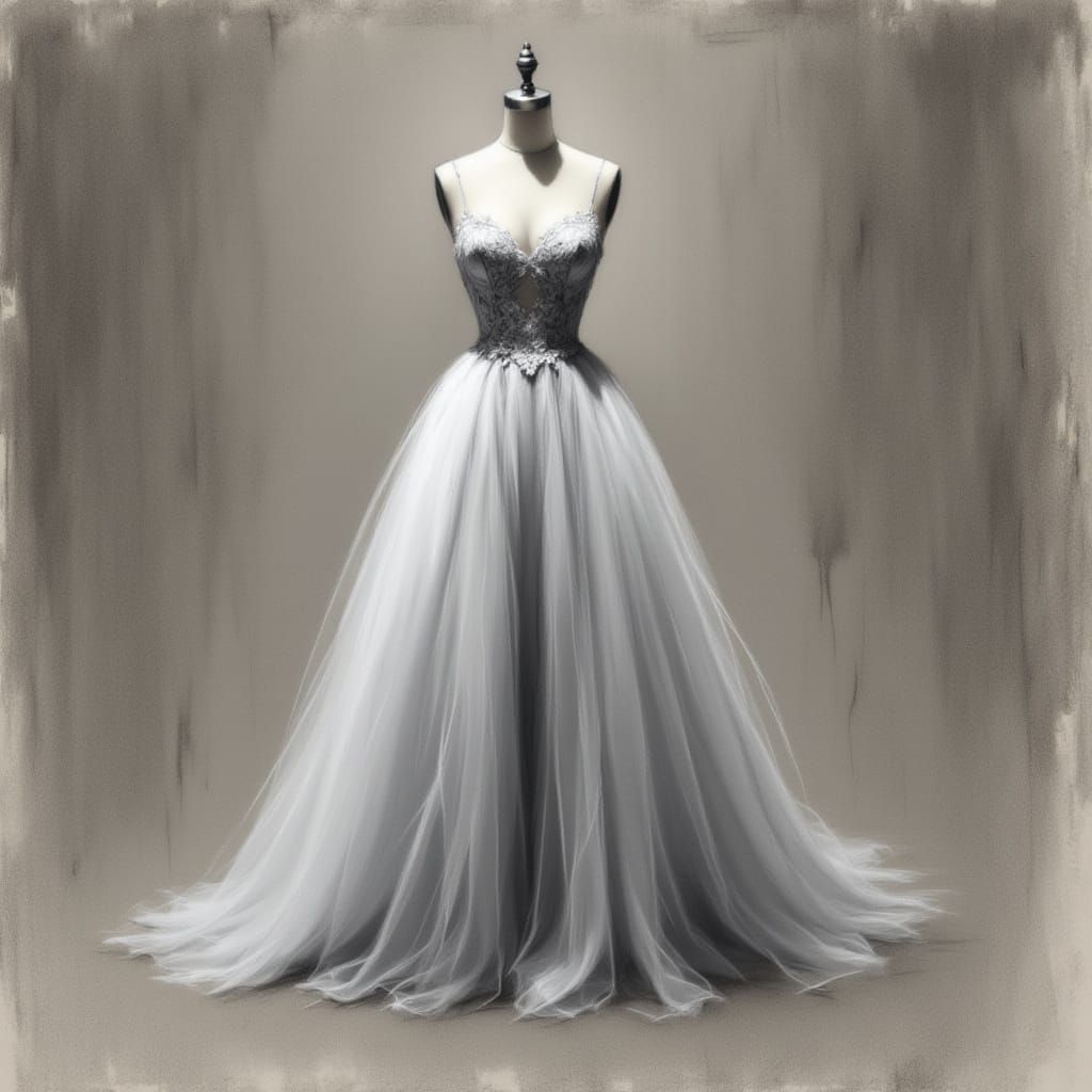 Ethereal Tulle Dress on Mannequin, Fine Art Painting