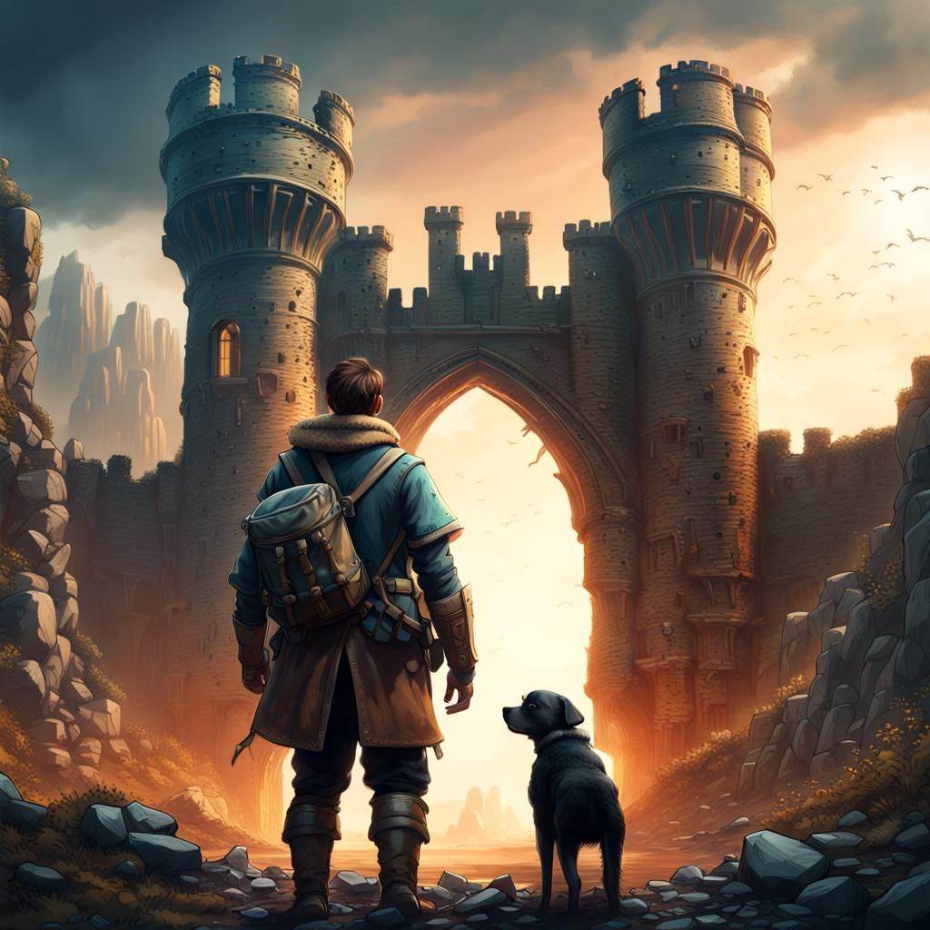 Explorer and Puppy Discover Ruins: Matte Painting