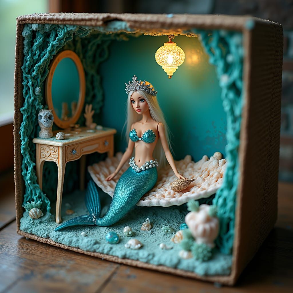 Fantasy Mermaid Diorama in a Seashell Boudoir