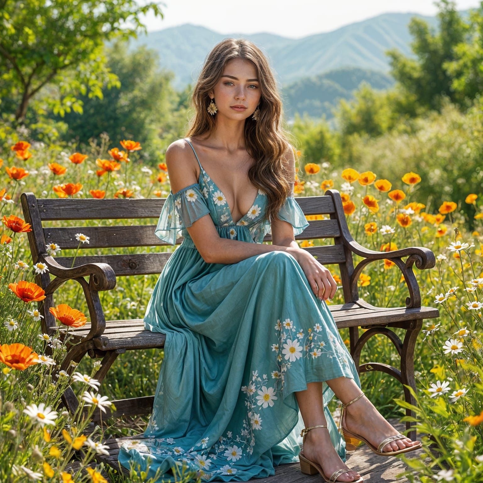 Porcelain Beauty in Poppy Garden, Ultra-Realistic Render