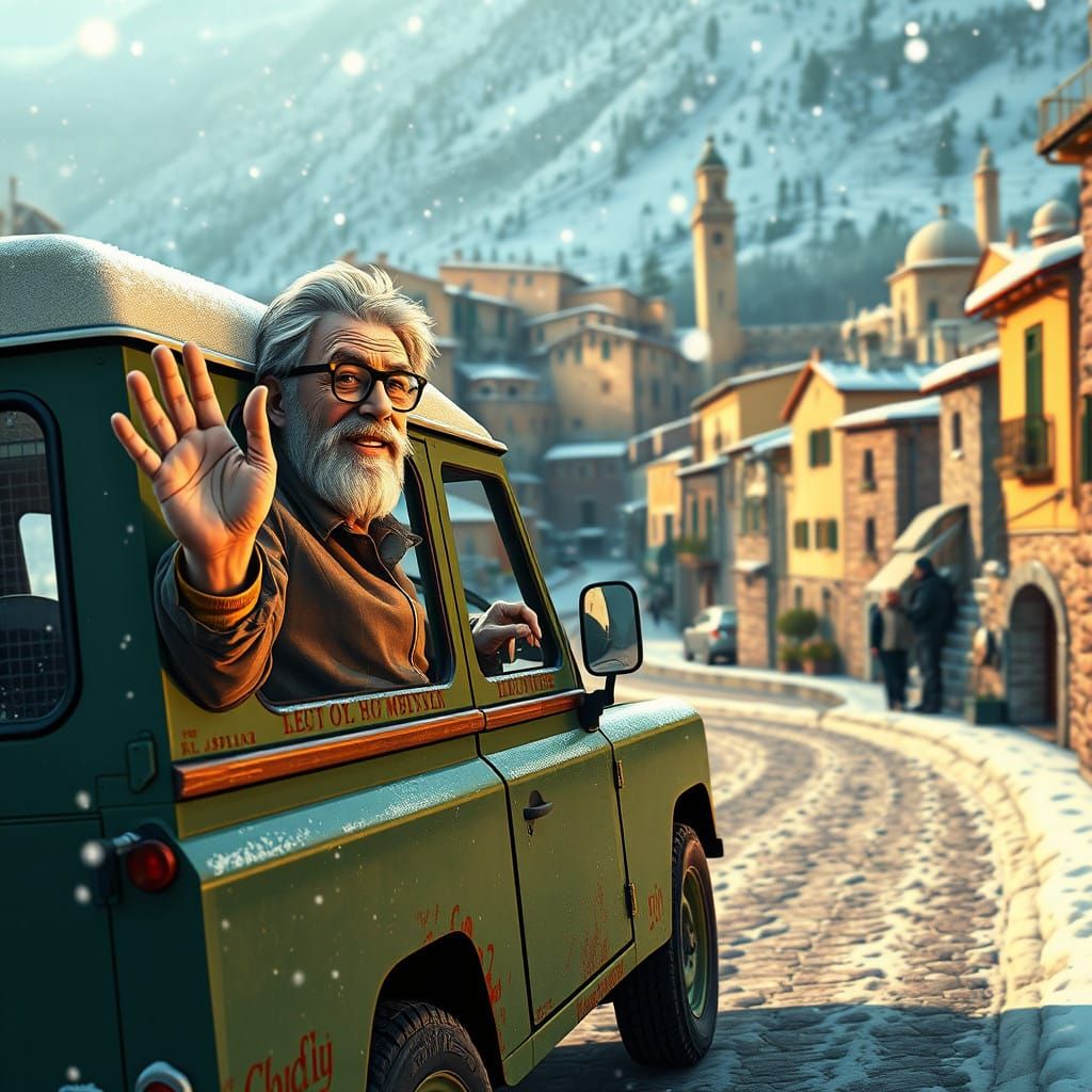 Warm Italian Village Farewell in Whimsical Anime Style