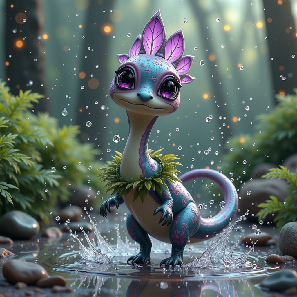 Adorable Baby Dino Hybrid in Dreamy Forest