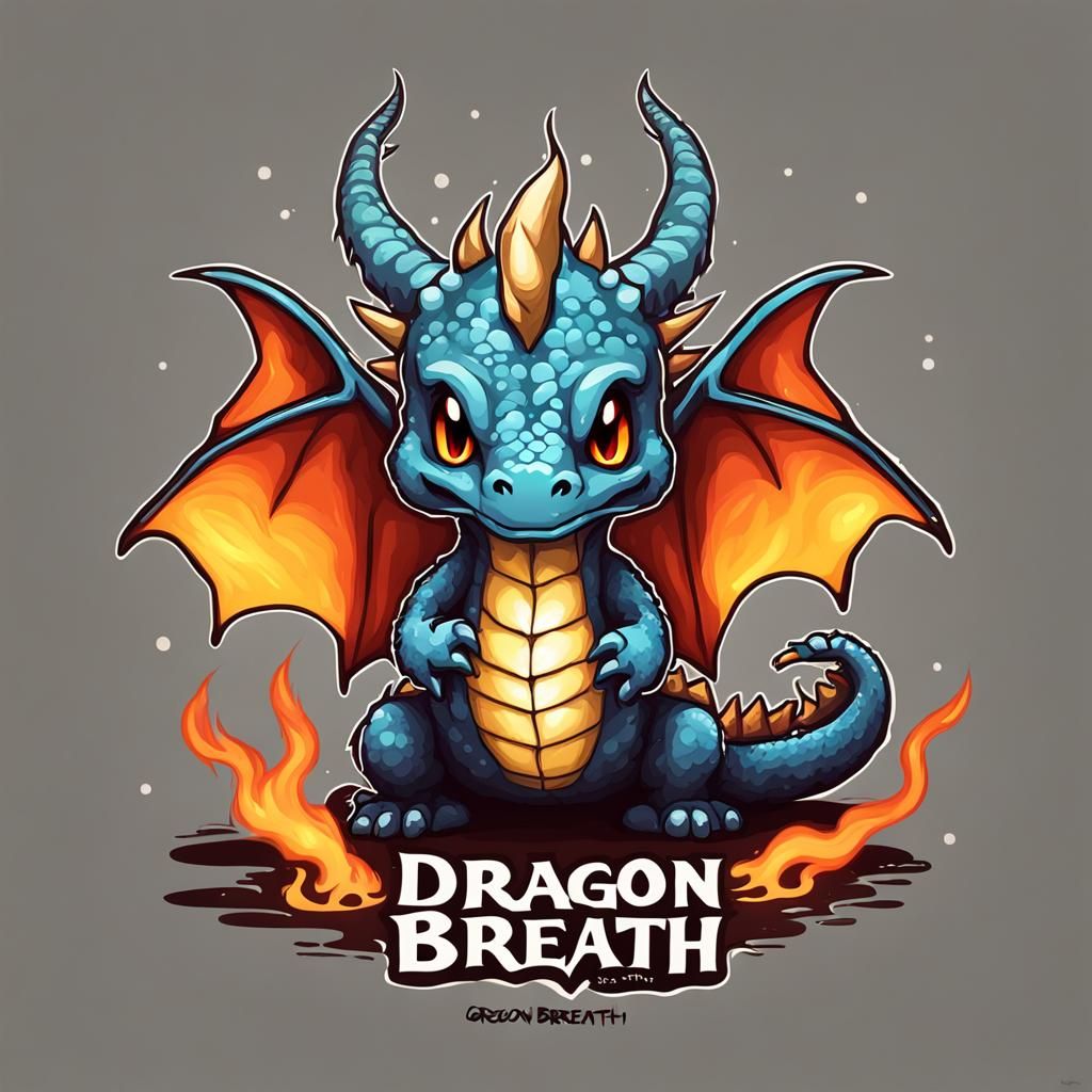 cute chibi dragon breathing fire with the words "dragon brea...