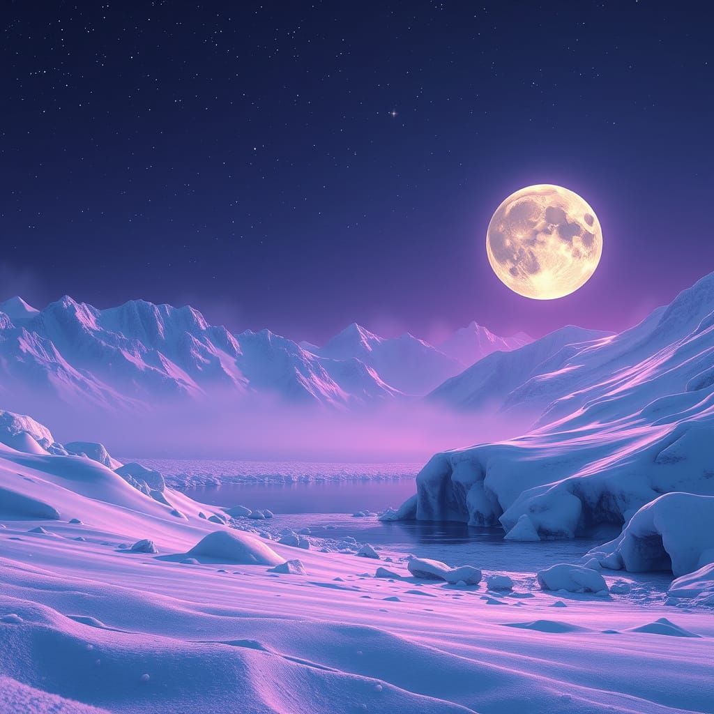 Magical Frozen Landscape with Dragon Silhouette