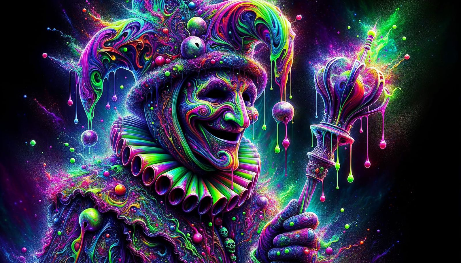 Medieval Jester in Vibrant Neon Dream