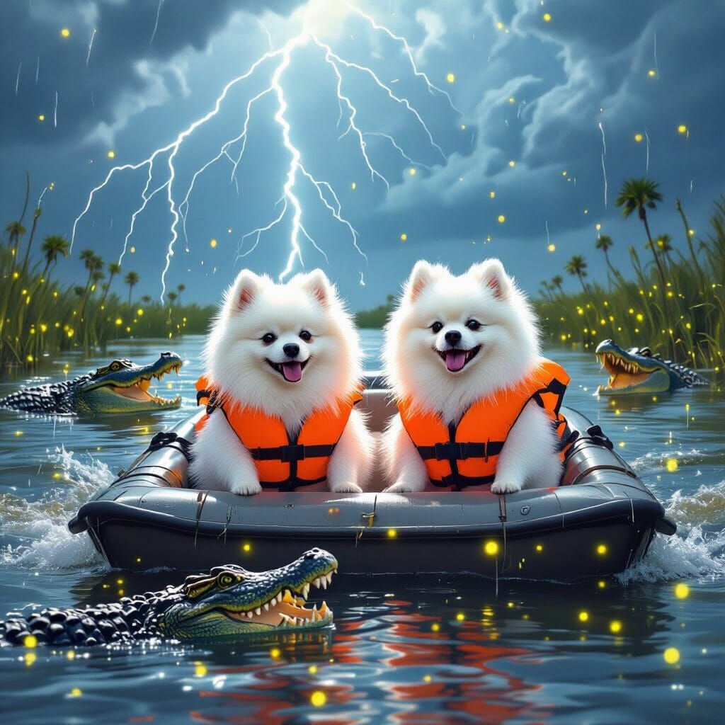 Pomeranians in Life Jackets Evade Gators in Everglades Storm