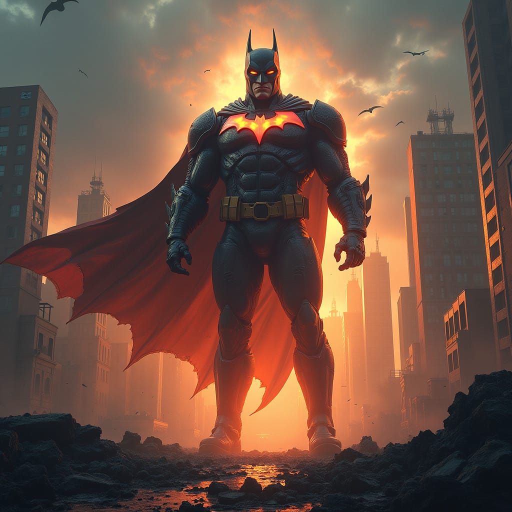 Armored Batman Dominates Dystopian Metropolis in Cyberpunk S...
