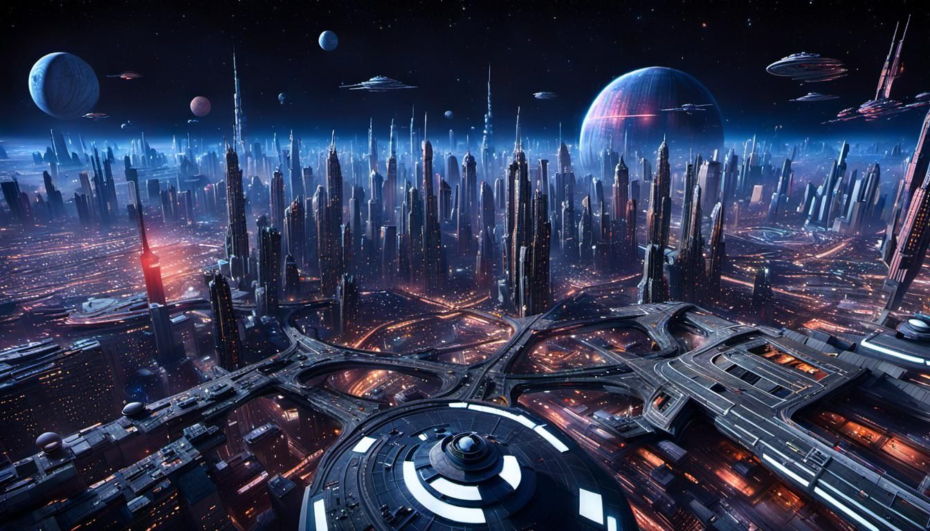 Coruscant Cityscape at Night in Hyperrealism