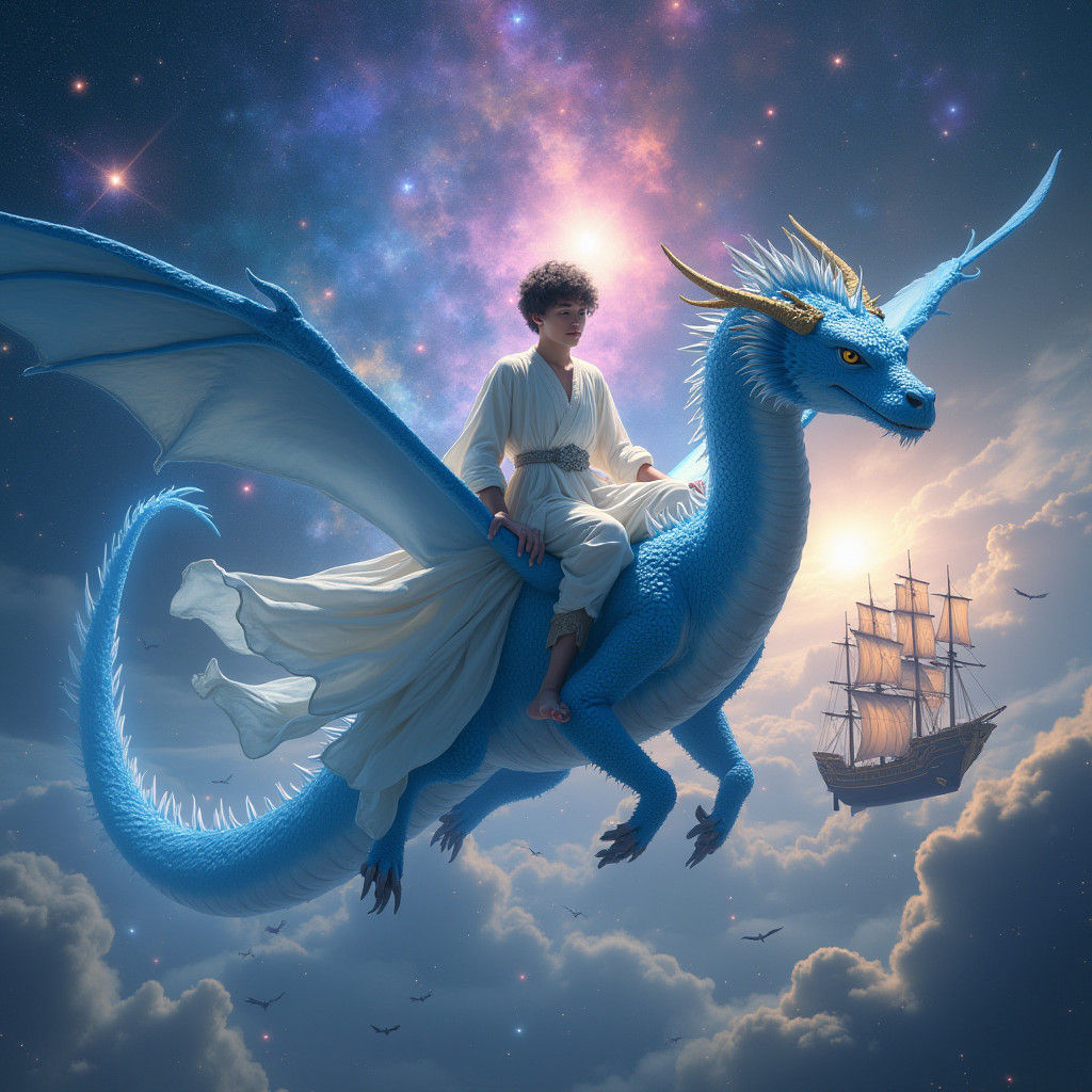 Dragon Rider in Galactic Air, Fantasy Concept Art