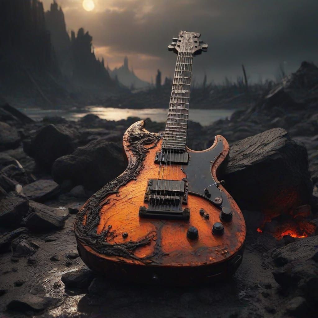 Ancient Shattered Guitar in Hellish Lava Depths