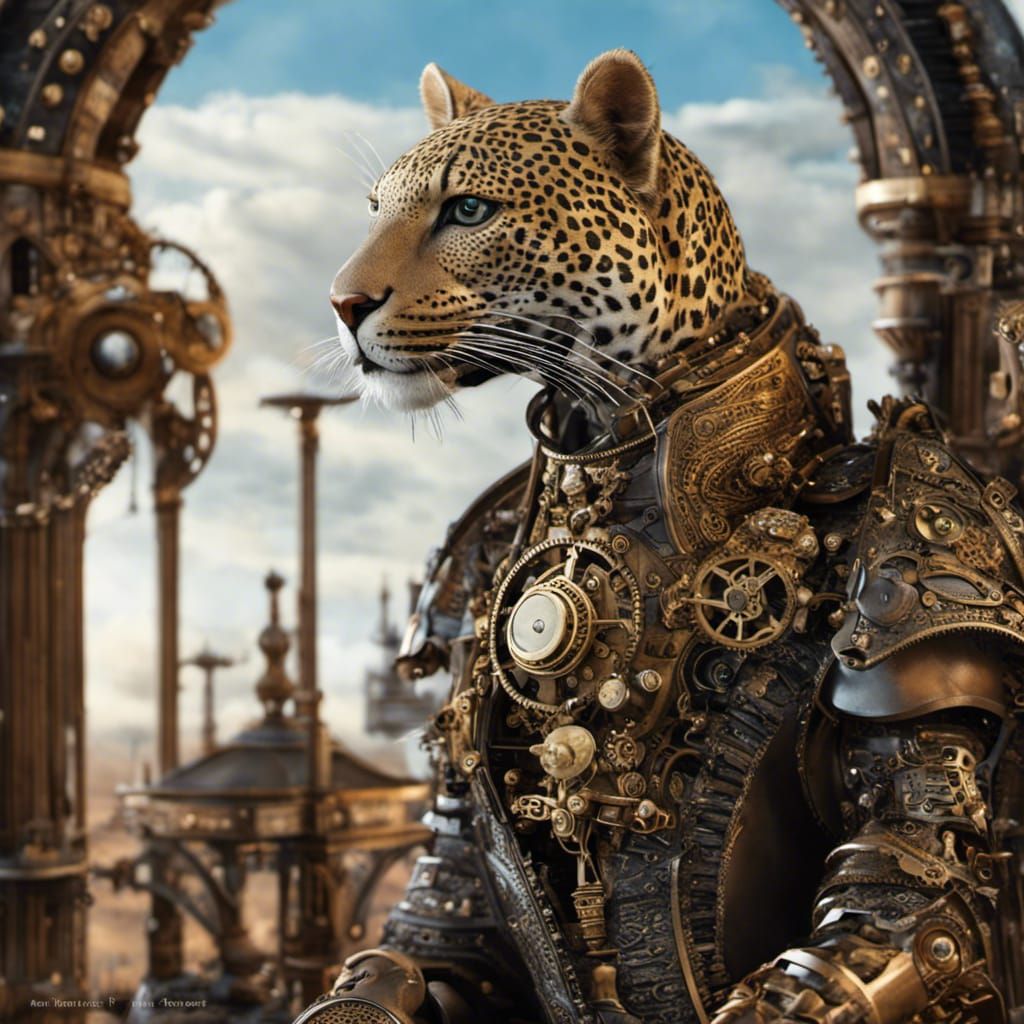 Steampunk Leopard Automaton in Intricate Detail