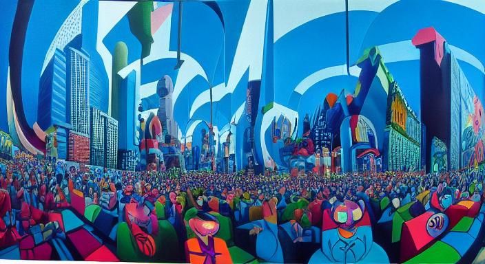 Psychedelic Cityscape Inspired by Haring and Murakami