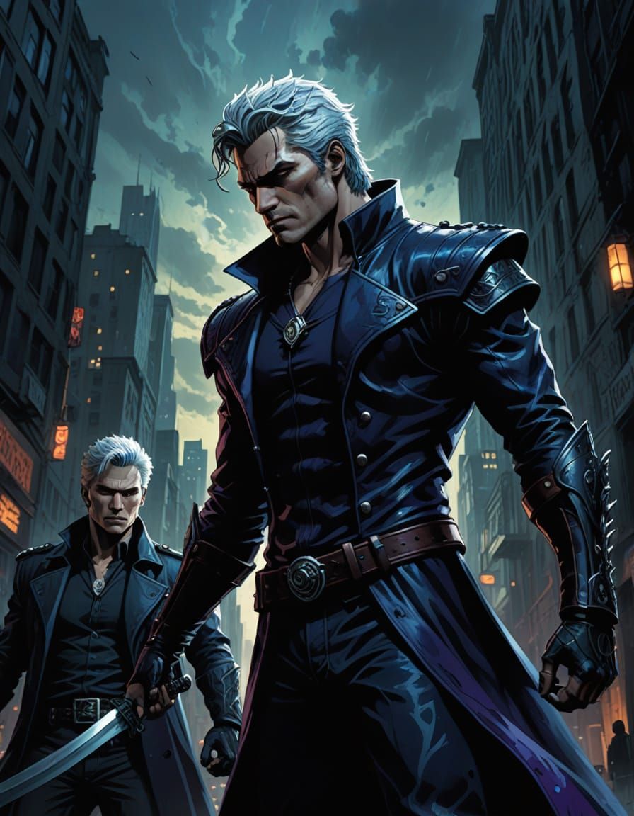 Dynamic Duo: Dante & Vergil in Gritty Comic Book Style