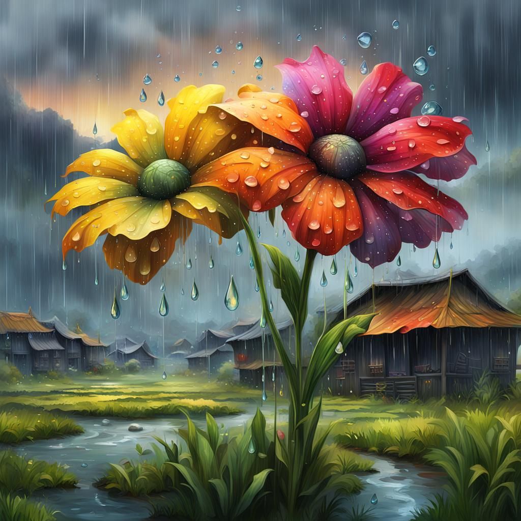 Flower After Rain: Oil Painting in Gary Colors