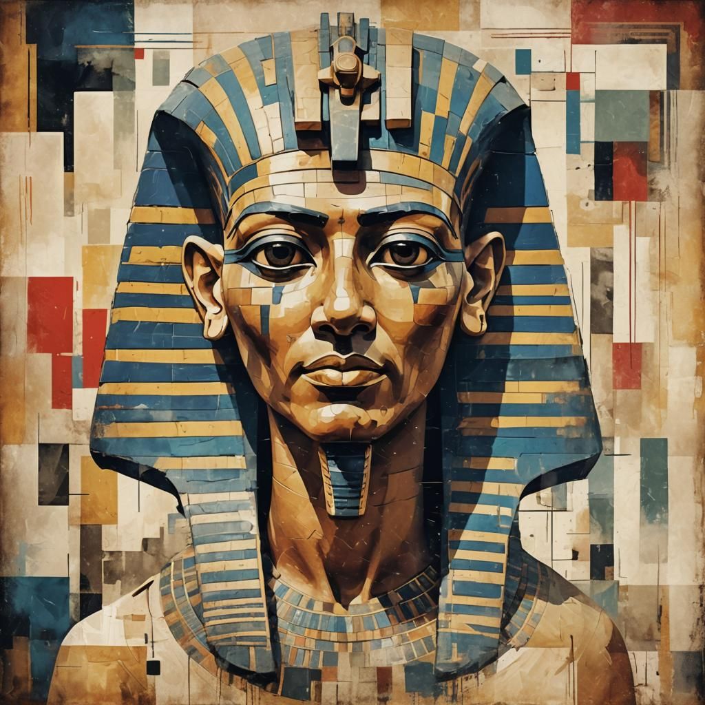 Egyptian Pharaoh Double Exposure in Bauhaus Style
