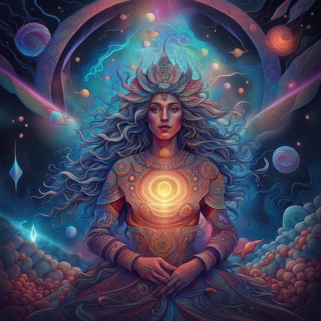 Holographic Cosmic Astral Illustration in Mixed Media