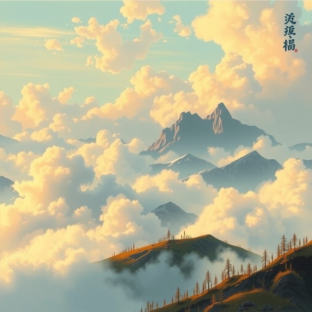 Dreamlike Mountainscape in Soft Pastel Hues