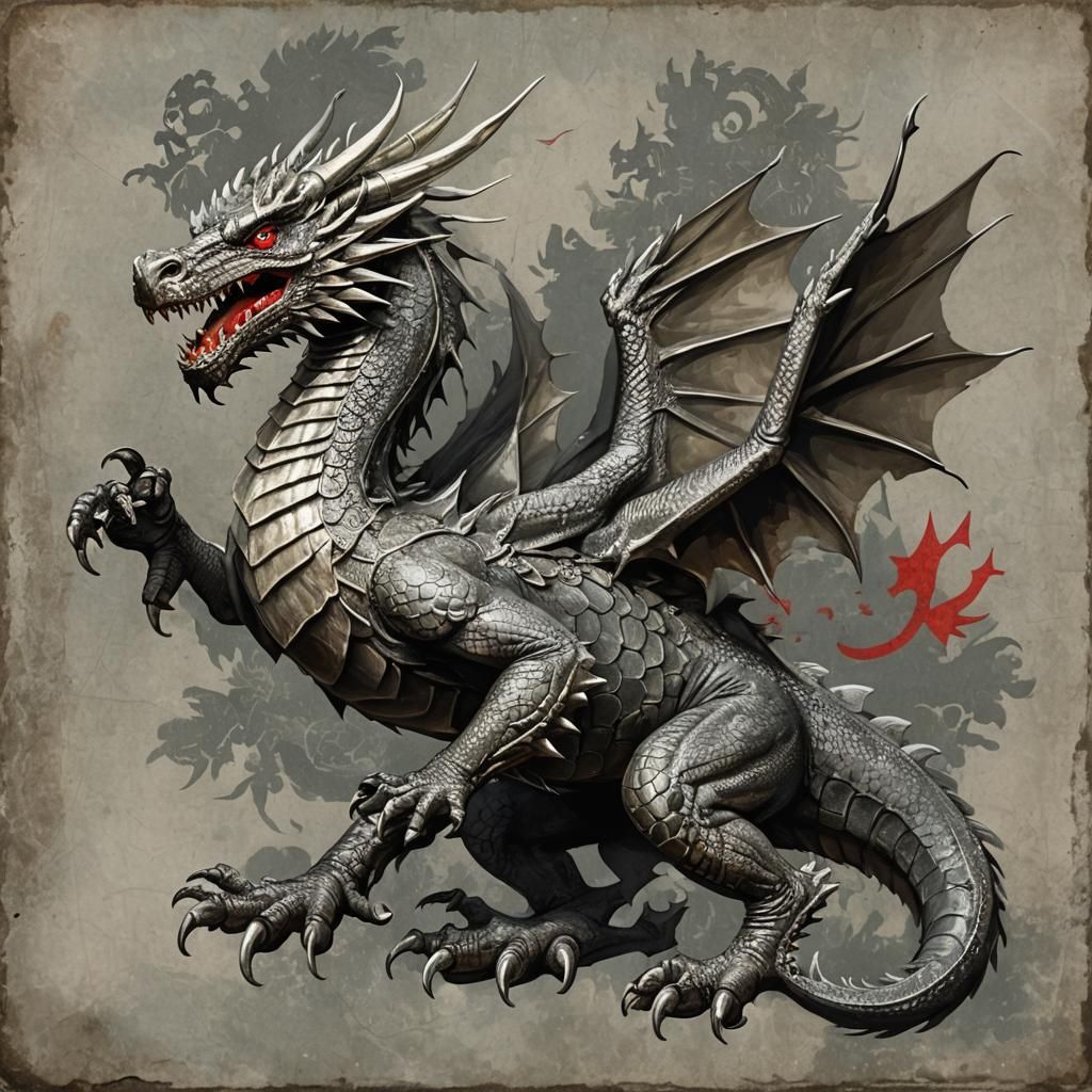 Majestic Polish Dragon in Folk Art Style