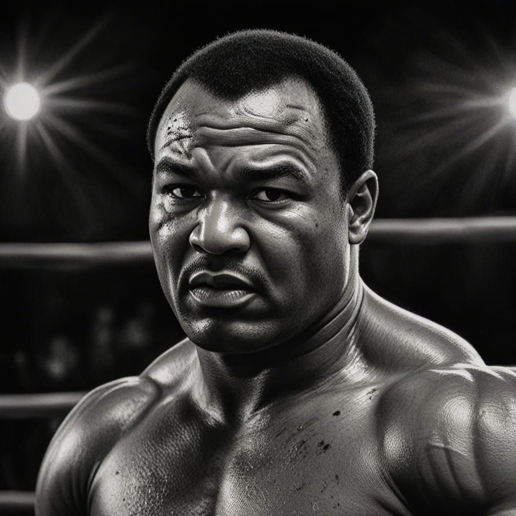 Charcoal Portrait of a Boxing Legend in a Dimly Lit Ring