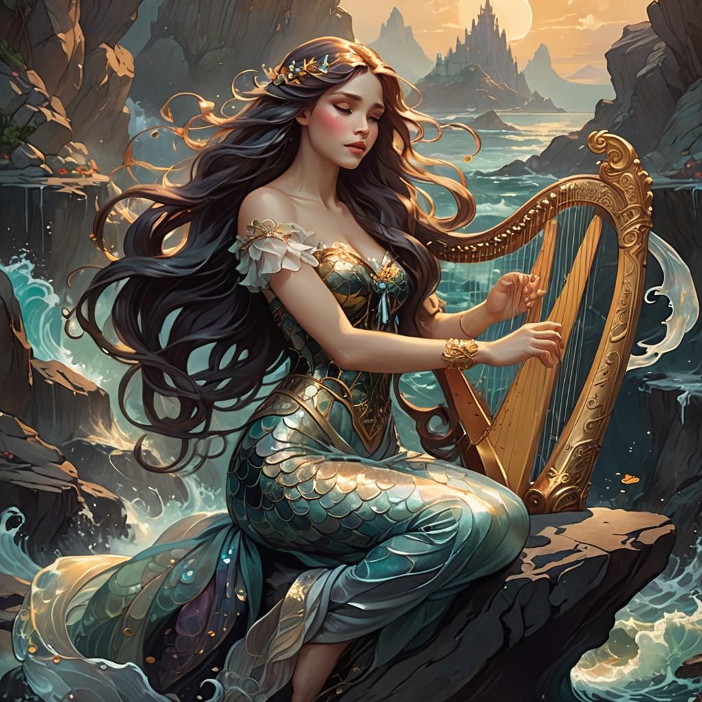 Mermaid's Harp: Dark Fantasy Art Nouveau