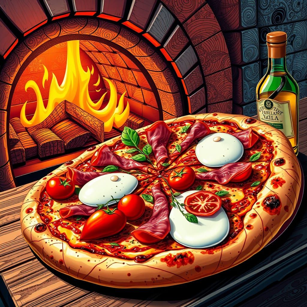 Delicious Pizza in Abstract Vector Fractal Style