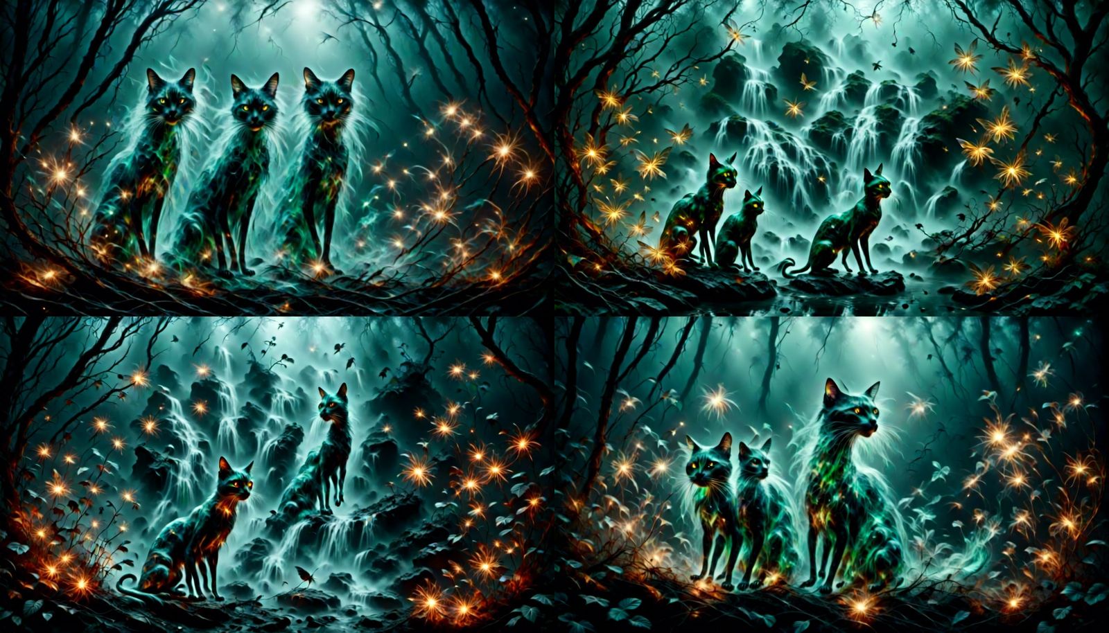 Eerie Ghost Cat Portrait in Magical Forest