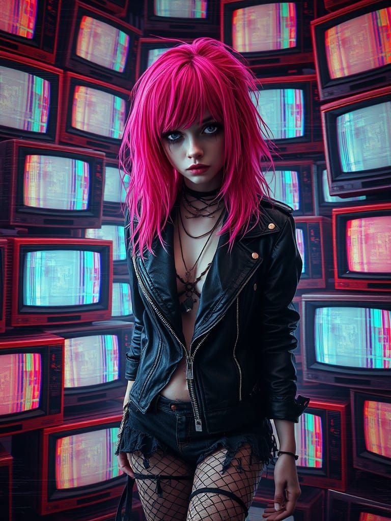 Distorted Horror Scene in Glitch-Ridden Cyberpunk Aesthetic