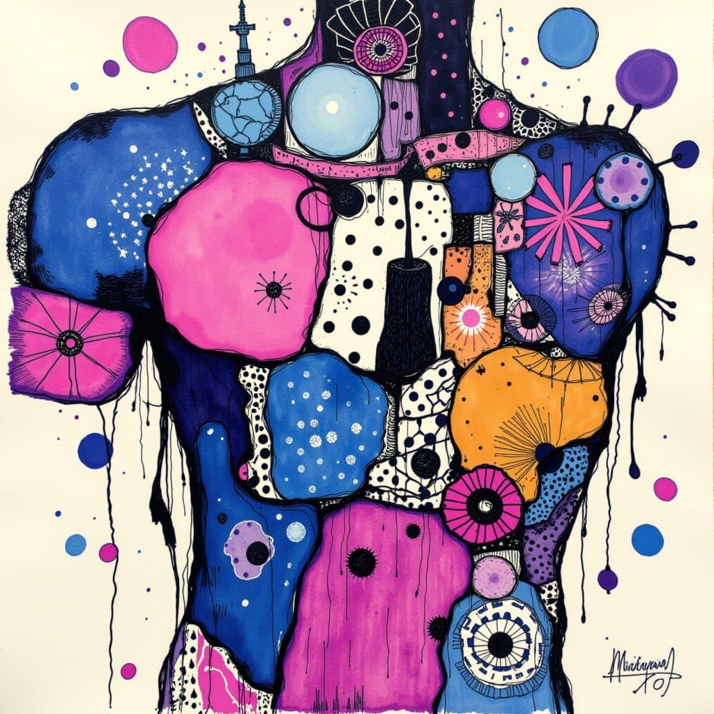 Abstract Torso in Blueberry Ink Style