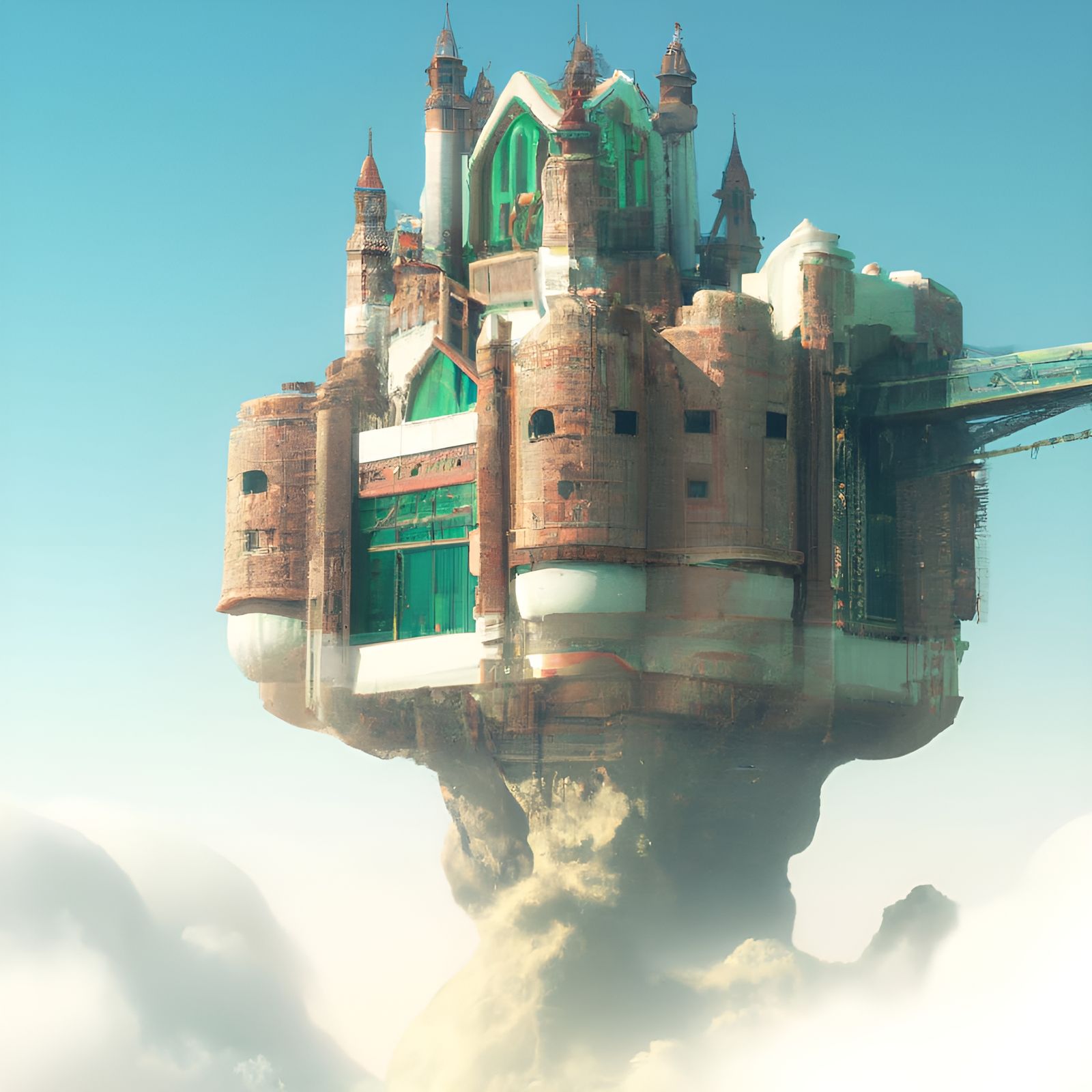 Futuristic Castle in Cloudy Sky: 3D Digital Art