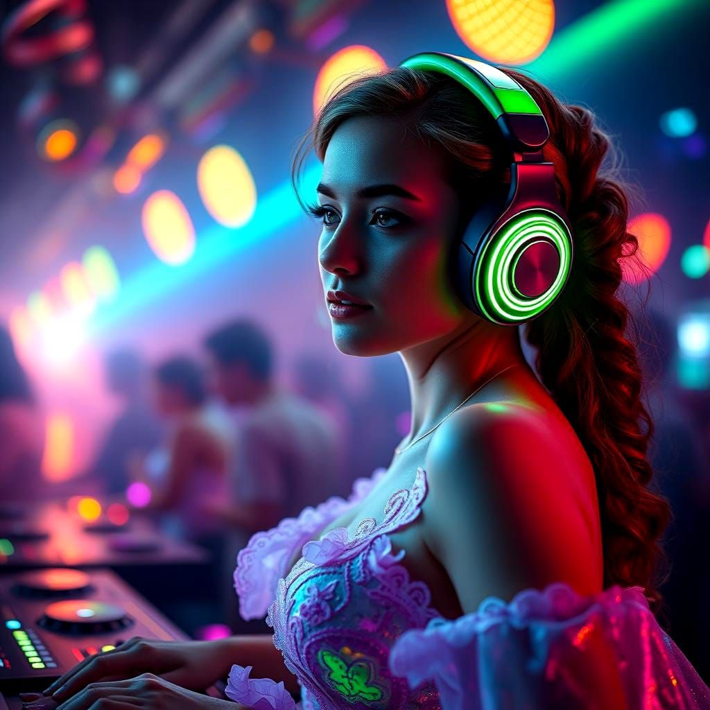 Female DJ in Glowing Gown, Fantasy Concept Art