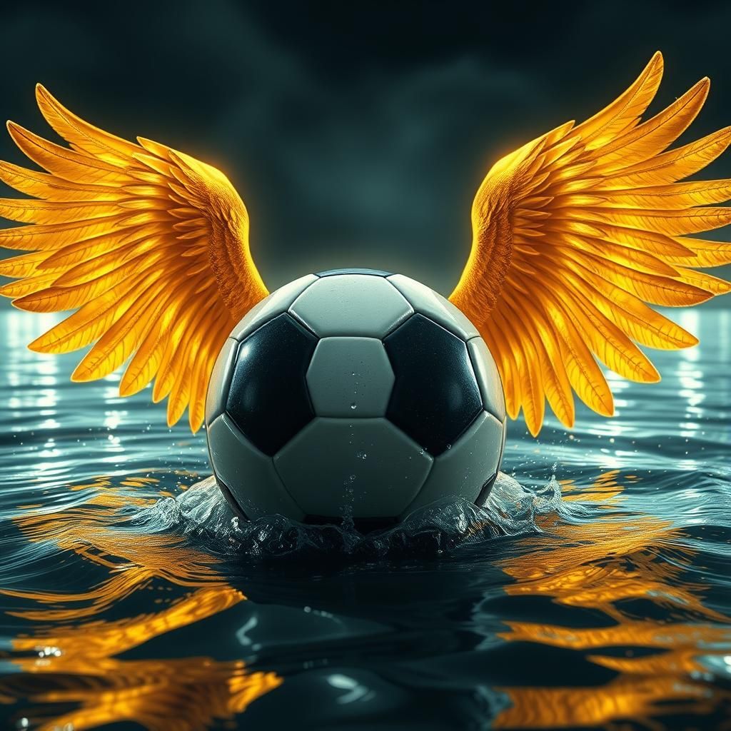 Soccer Ball with Golden Wings Digital Painting