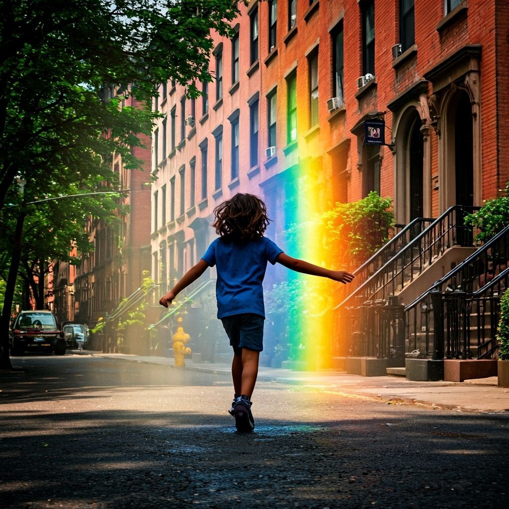 Child Dancing in Fire Hydrant Spray on NYC Street