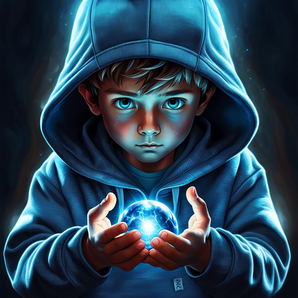 Boy with Energy Ball: Hyperrealistic Digital Art
