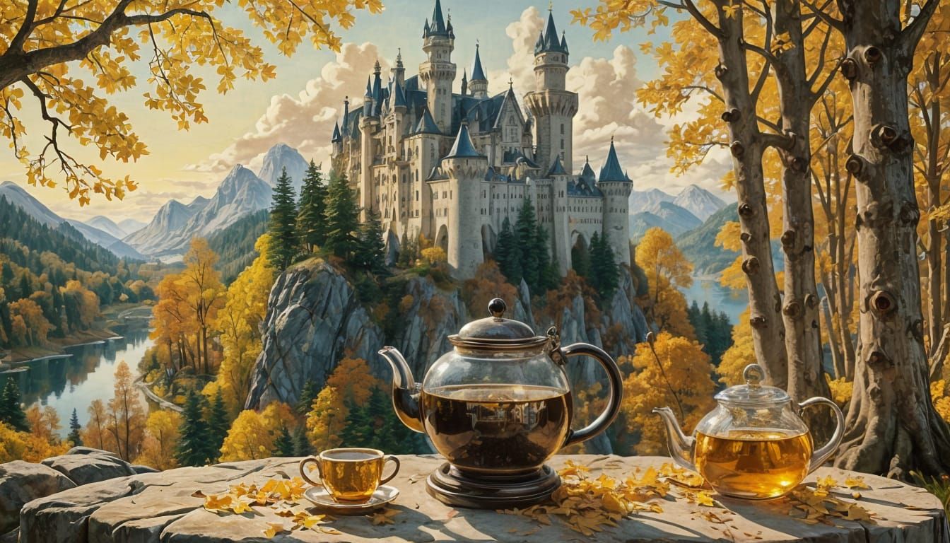 Neuschwanstein Castle Kettle in Maxfield Parrish Style