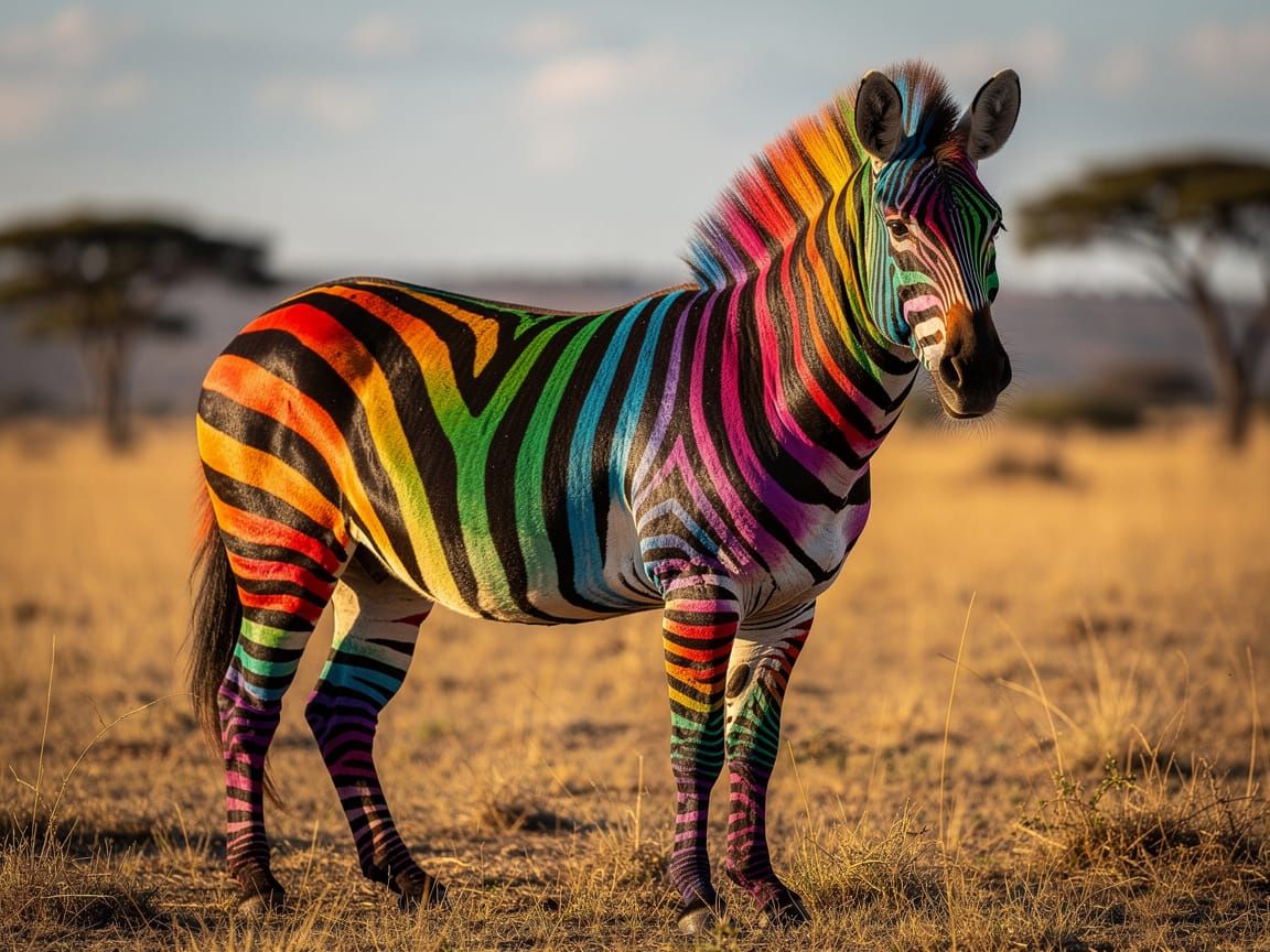 Rainbow Zebra With Black Stripes