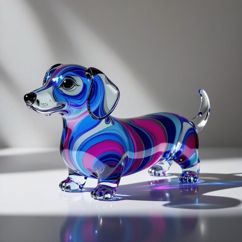 Vibrant Glass Dachshund Sculpture in Studio Light