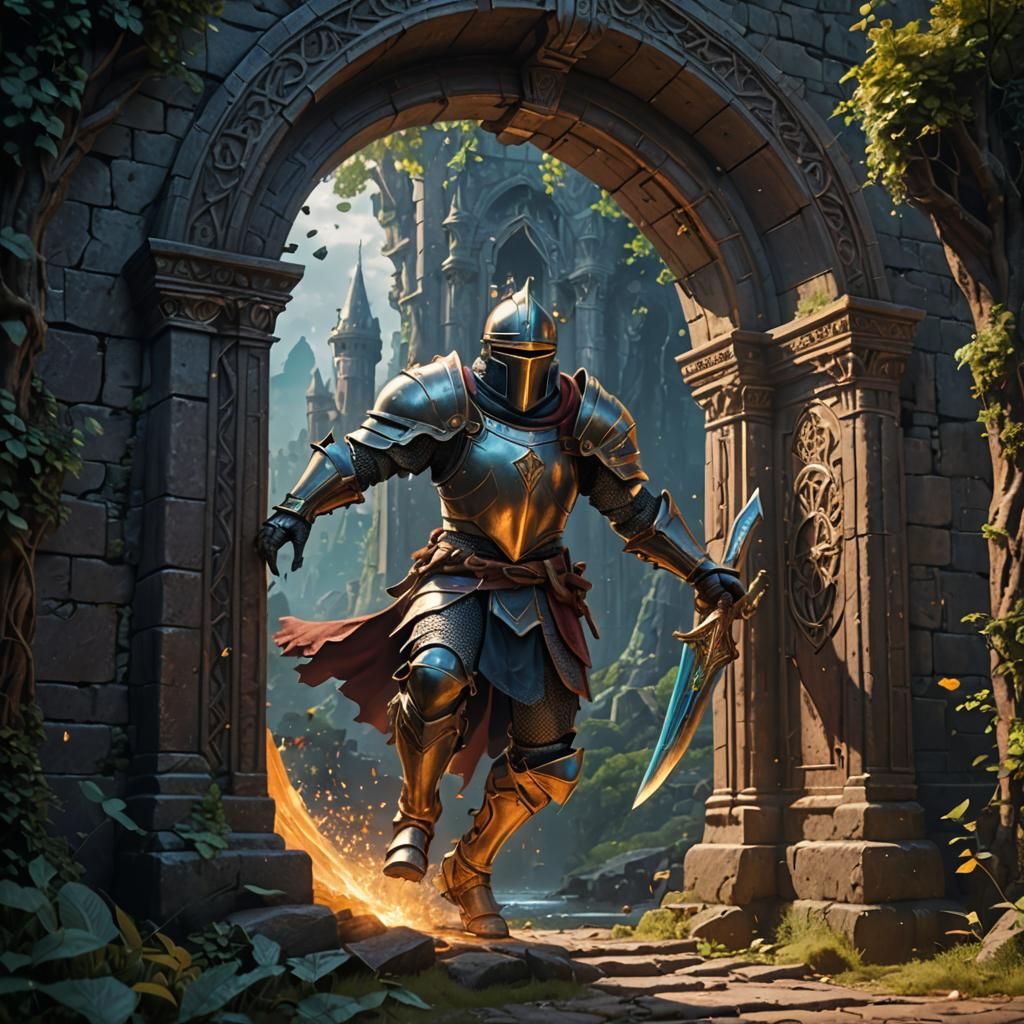Knight's Descent into a Magical Portal