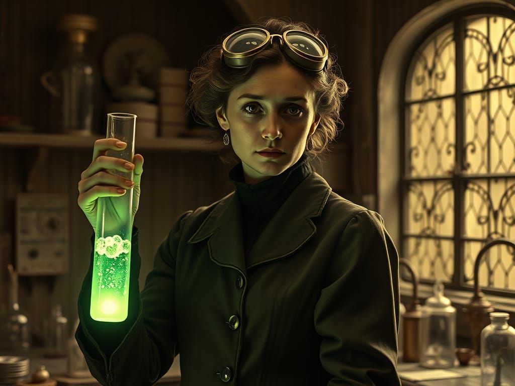 Madame Curie in Laboratory, Art Nouveau Style