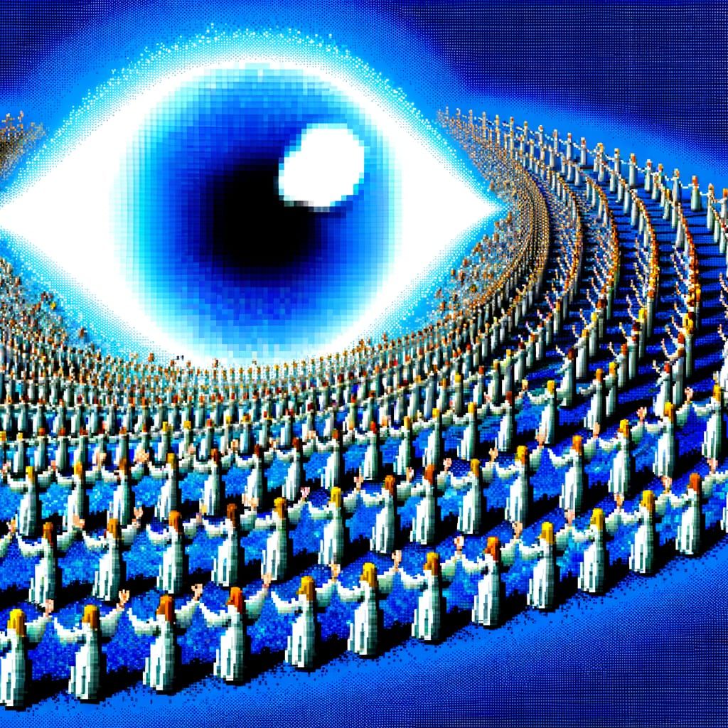 Angels in 8-Bit Pixel Art Sing to the All-Seeing Blue Eye