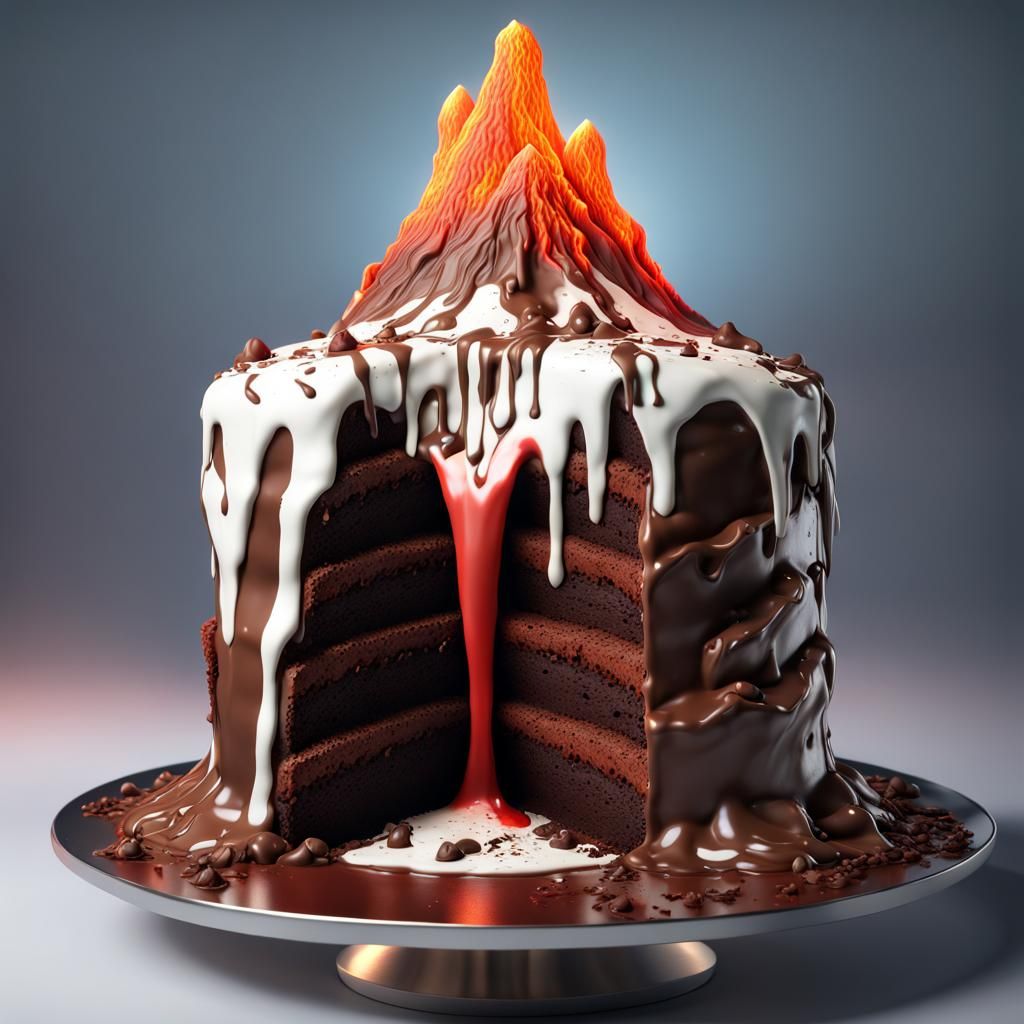 Erupting Volcano Chocolate Cake Digital Art