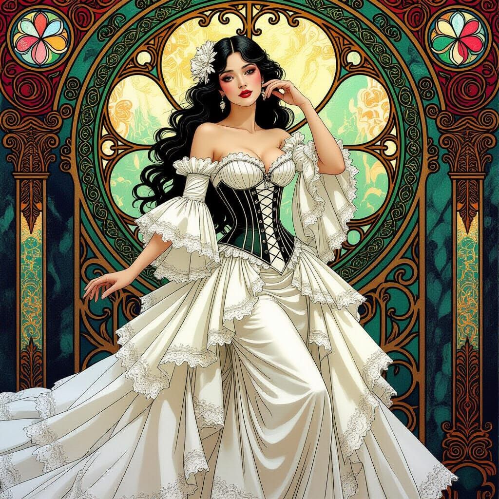 Gothic Beauty in Art Nouveau Wedding Dress
