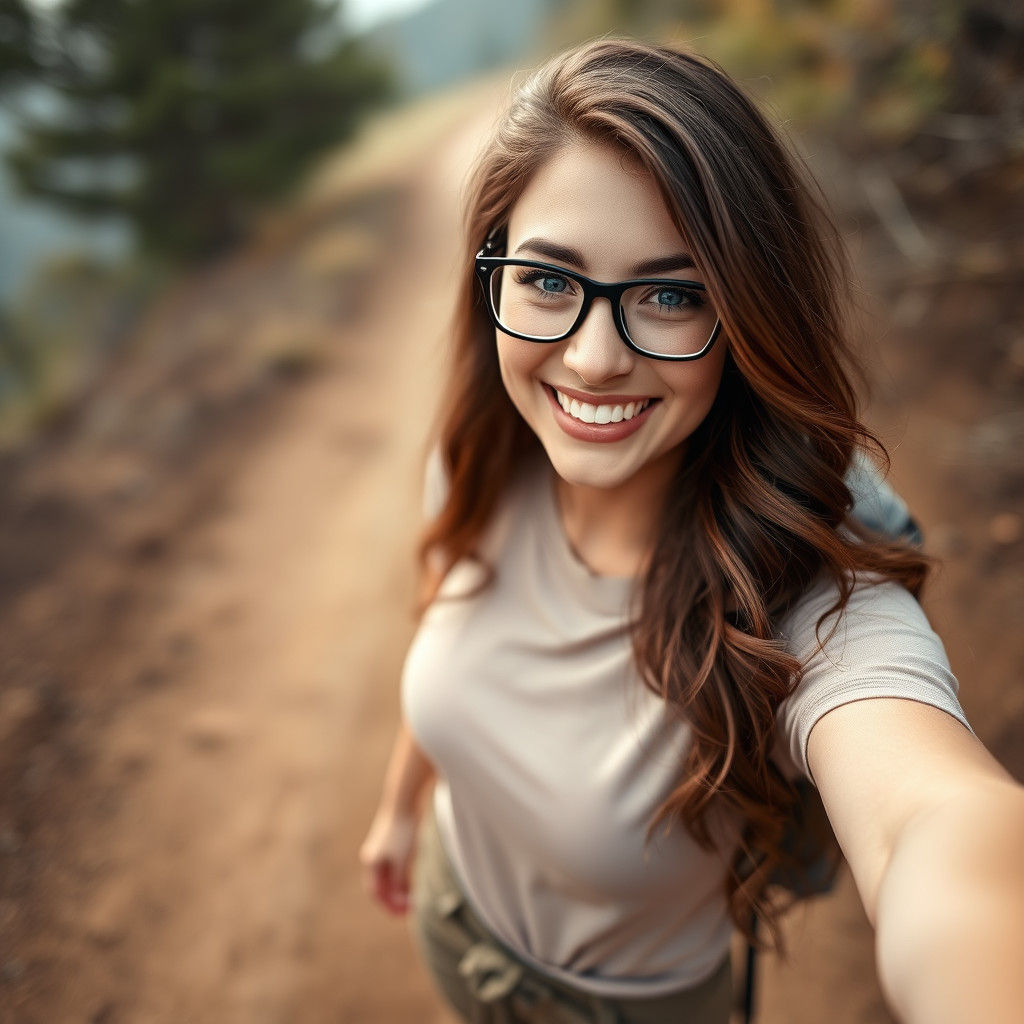 Smiling Woman with Glasses on Hiking Trail